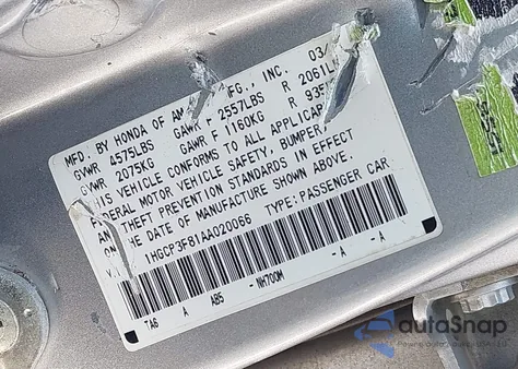 2010 Honda Accord 3.5 Ex-L from USA, damaged, VIN 1HGCP3F81AA020066